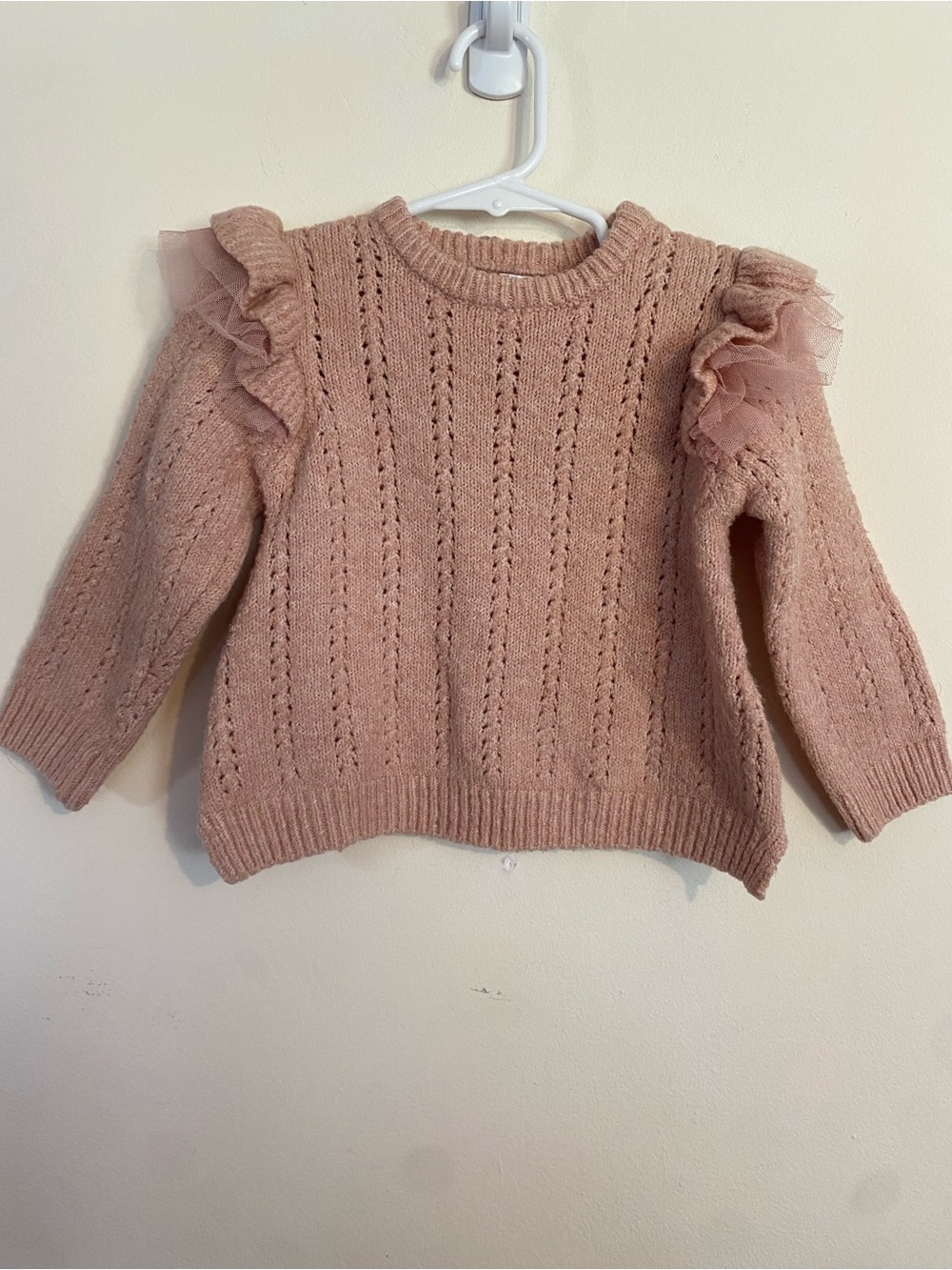 Zara Girls Pink Ruffle lace Shoulder Knit Sweater 12-18 months baby